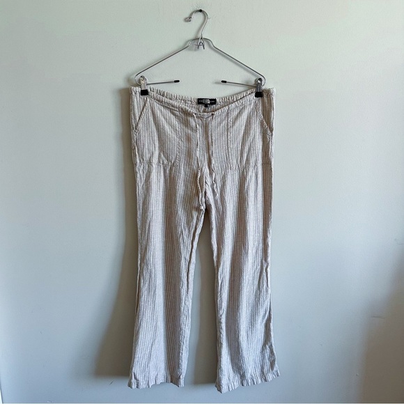 3/$20⚡️ Rewash Tan & White Striped Linen Blend Tie Waist Flowy Pants - Picture 1 of 13
